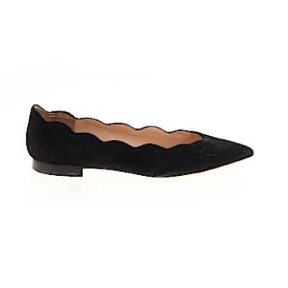 Club Monaco pointed ballet flats scalloped edge black suede sz 7.5